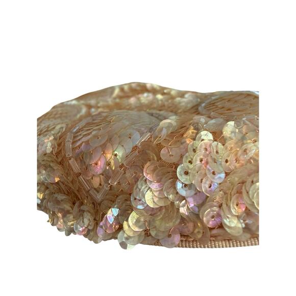 Vintage Art Deco Pink Sequin Lace Chapeau Cap Hat Luster Fascinator Retro main image 4